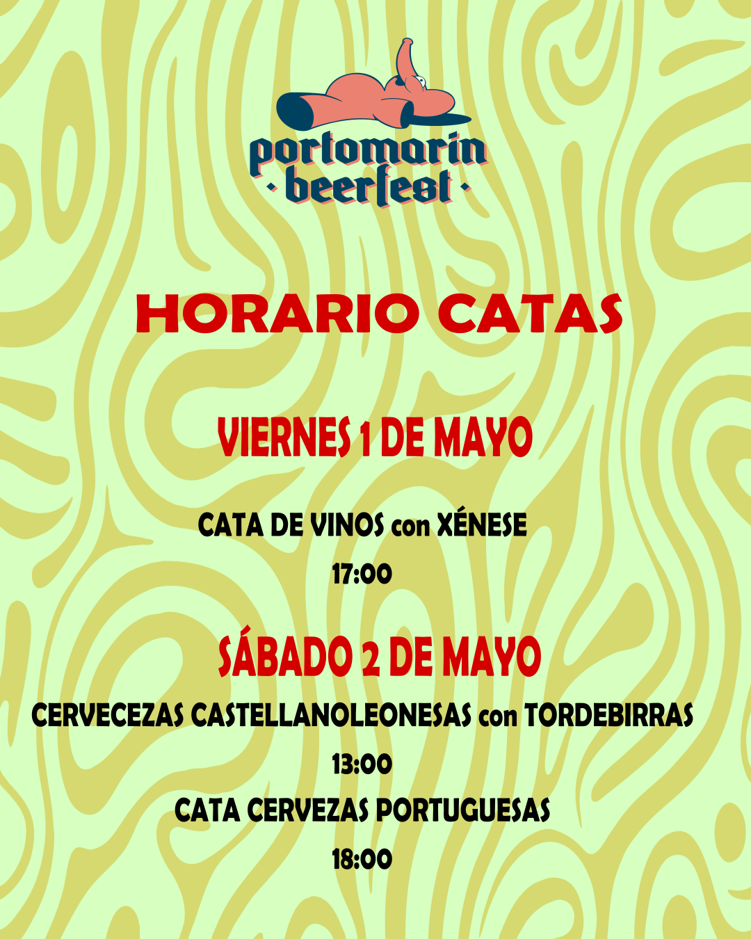 Cartel oficial del horario de catas del Portomarín BeerFest 2026